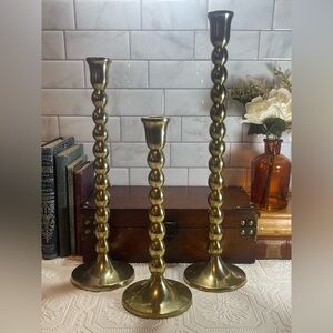 Set of 3 Vintage Knobbed Circle Brass Candlestick Holders